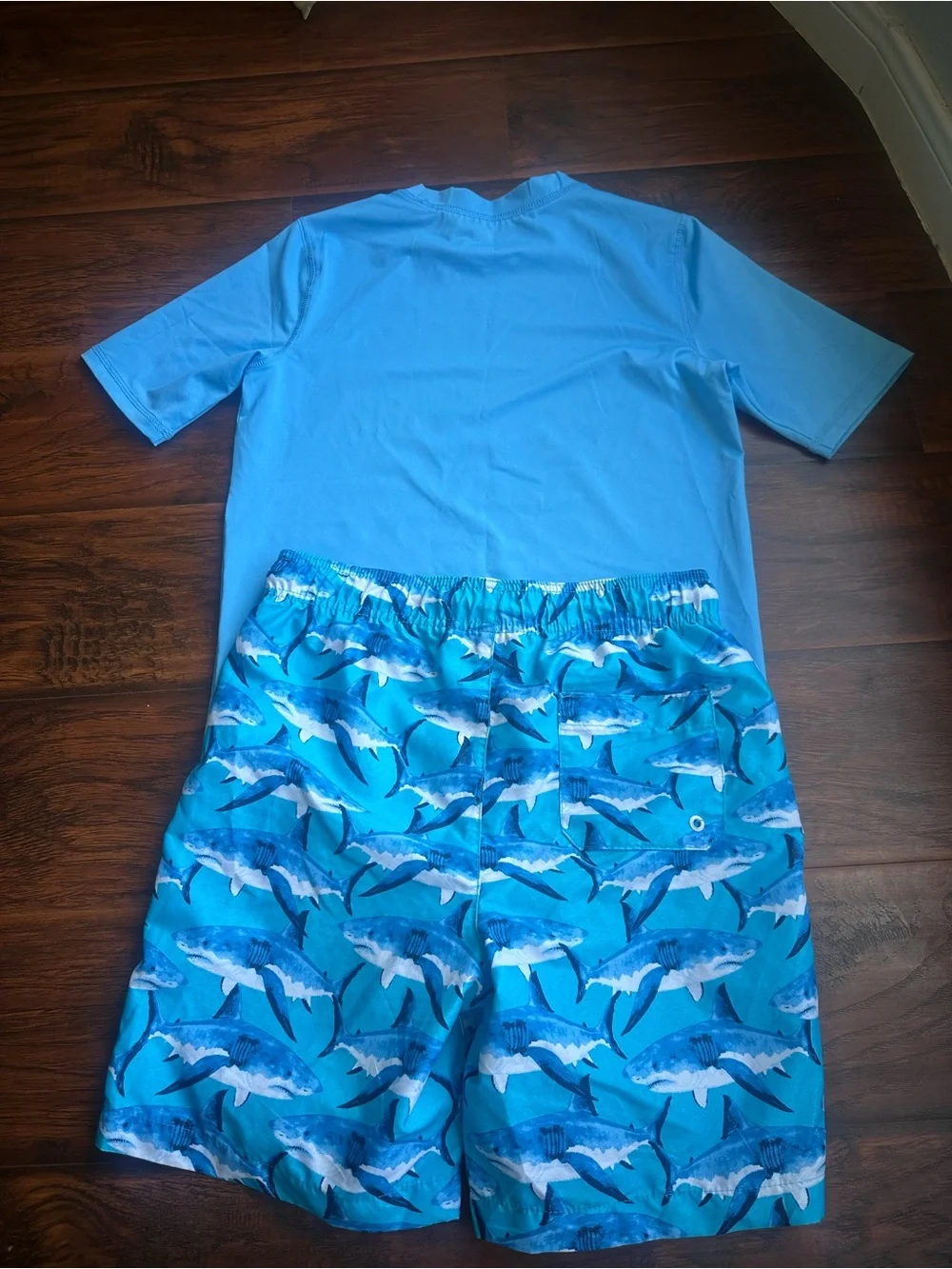 The Children's Place Blue Rash Guard Top and Striped Swim Shorts